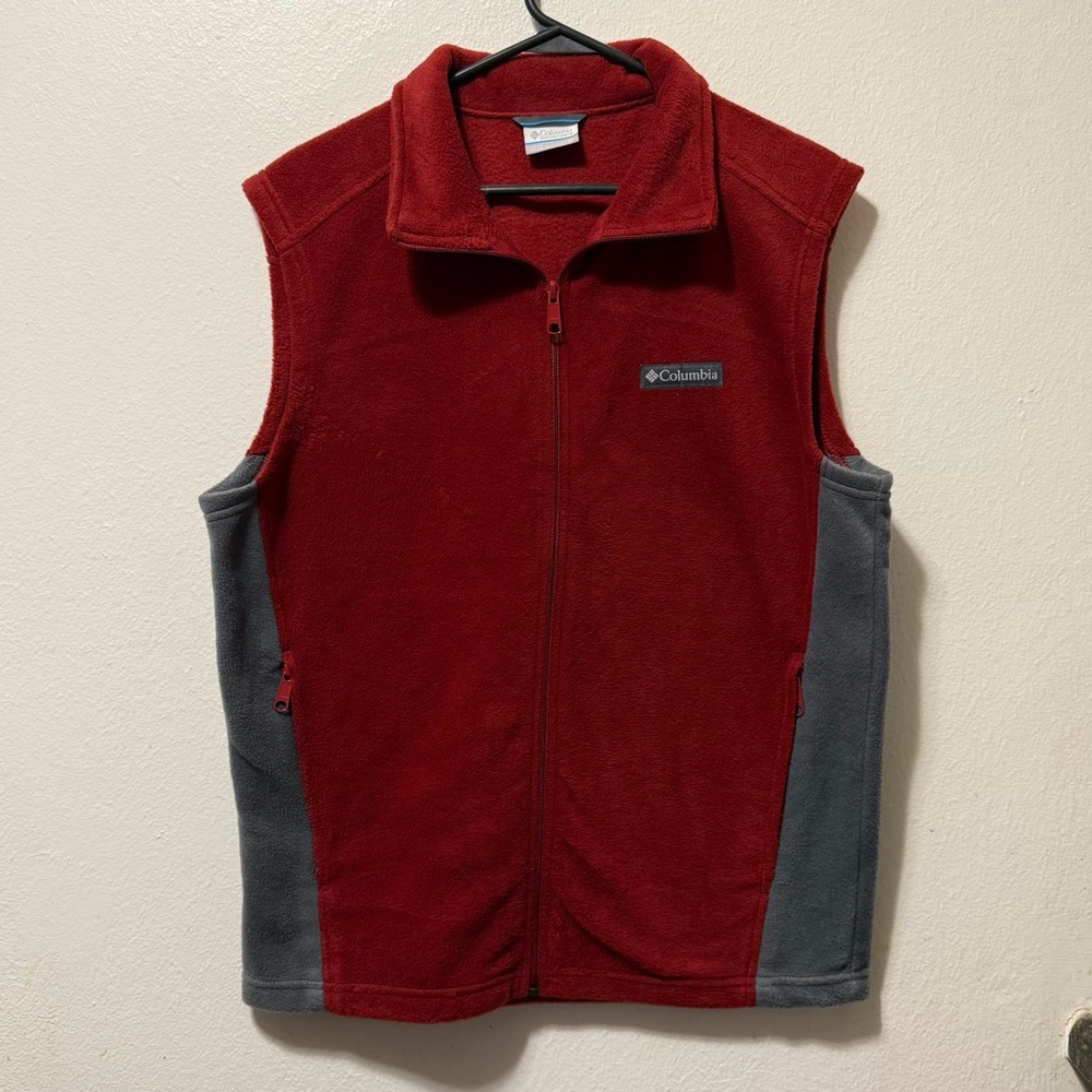 Columbia Deep Red‎ Fleece Vest Men’s Size Medium Full Zip Pockets